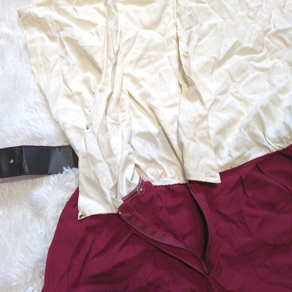 80s Vintage Scarlett Dark Pink & Cream Colorblock Belted Romper 13-14 - Picture 2 of 12